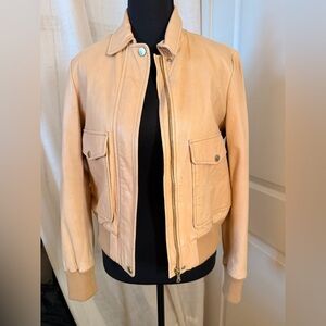 Massimo Dutti Light Tan Leather Bomber Jacket